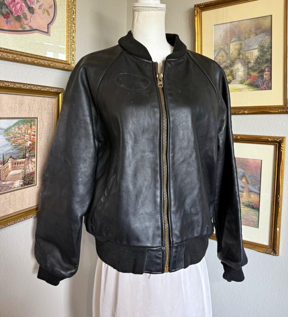 Vanson Leathers Black Bomber Jacket Full Zip Biker Made in USA Men's 44